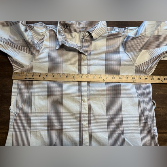 A New Day High Cuff Shirt Dress Woman’s SZ M Cream Brown Plaid Maxi Long Sleeve - Picture 10 of 10